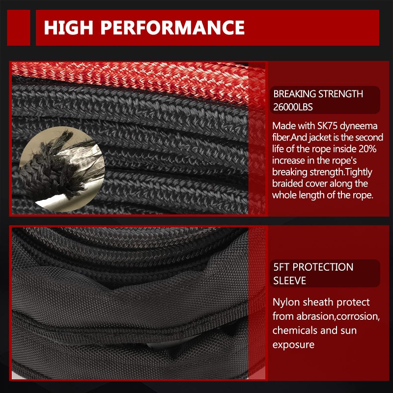 BUNKER INDUST Synthetic Winch Rope 3/8" x 85',26000Ibs Winch Cable Line Extension with Winch Jacket Rope and Sleeve Protection for 4WD 4x4 Offroad Jeep ATV UTV SUV Truck Car Vehicle - Image 2